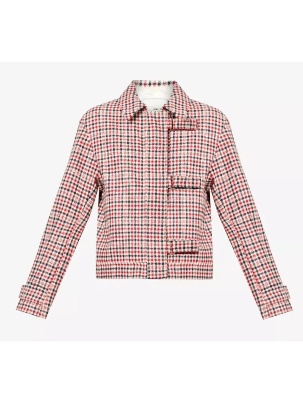 NEW We-Ar4 the Cropped Check Print Italian Virgin Wool Blazer Jacket Red XS